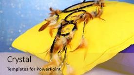  Presentation with dream catcher - PPT theme consisting of chocolate coated paper gold or silver coins isolated white backdrop background and a white colored foreground