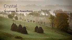  Presentation with autumn morning - Colorful PPT theme enhanced with beautiful-dreamy-autumn-sunrise-rural backdrop and a mint green colored foreground