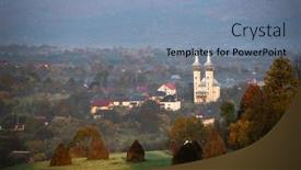  Presentation with autumn morning - Cool new PPT theme with beautiful-dreamy-autumn-sunrise-rural backdrop and a seafoam green colored foreground