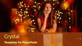  Presentation with christmas magic - PPT theme with beautiful-dreamy-girl-sits background and a tawny brown colored foreground