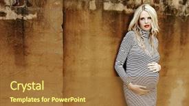  Presentation with hair dress - Audience pleasing PPT layouts consisting of beautiful eight months pregnant blond woman with curly hair in a black and white stripes fashion mini dress against a grunge wall background backdrop and a red colored foreground