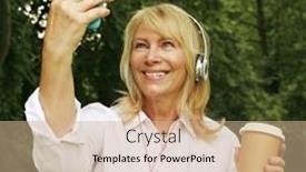  Presentation with pensioner - Presentation theme with beautiful-elderly-pensioner-woman background and a coral colored foreground