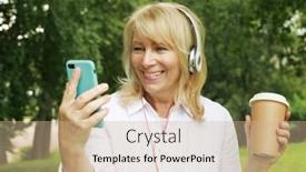  Presentation with golden woman - PPT theme consisting of beautiful-elderly-pensioner-woman background and a coral colored foreground