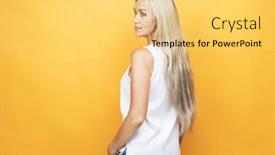  Presentation with long hair - PPT layouts having beautiful-elderly-woman-with-long background and a yellow colored foreground