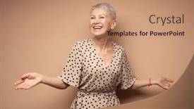  Presentation with elderly - PPT theme featuring beautiful-elderly-woman and a coral colored foreground