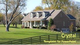  Presentation with rail - PPT theme featuring beautiful elegant home with a rail fence on a large piece of property background and a tawny brown colored foreground