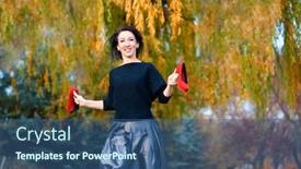  Presentation with running shoes - Presentation theme consisting of beautiful-elegant-woman-running-barefoot background and a ocean colored foreground