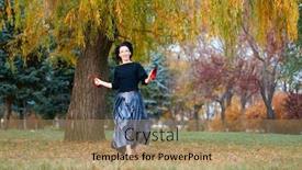  Presentation with running shoes - PPT theme having beautiful-elegant-woman-running-barefoot background and a coral colored foreground