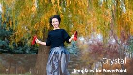 Presentation with running shoes - Slide set having beautiful-elegant-woman-running-barefoot background and a violet colored foreground