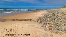  Presentation with empty - Presentation design featuring beautiful-empty-beach-in-alentejo background and a coral colored foreground