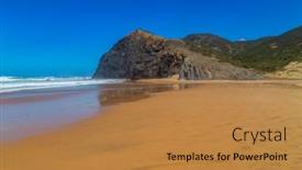  Presentation with algarve - PPT theme consisting of beautiful-empty-beach-in-algarve background and a gold colored foreground