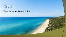  Presentation with coast - PPT theme featuring beautiful-empty-beach-located background and a light blue colored foreground