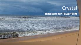  Presentation with empty - Slide deck with beautiful-empty-beach-near-figueira background and a teal colored foreground