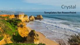  Presentation with empty - Slide set featuring beautiful-empty-beach-near-portimao background and a light blue colored foreground