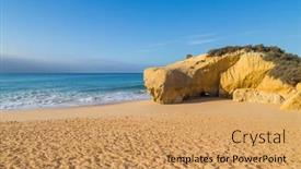  Presentation with empty - Colorful presentation design enhanced with beautiful-empty-beach-near-portimao backdrop and a coral colored foreground