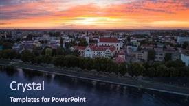  Presentation with sky - Presentation design with beautiful-evening-sky-over-city background and a navy blue colored foreground