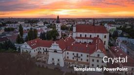  Presentation with sky - Colorful presentation theme enhanced with beautiful-evening-sky-over-city backdrop and a tawny brown colored foreground