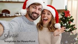  Presentation with santa - Slide deck having beautiful-excited-couple-in-santa background and a light gray colored foreground