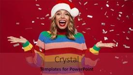  Presentation with confetti - Presentation theme enhanced with beautiful-excited-girl-in-santa background and a crimson colored foreground