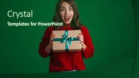  Presentation with christmas girl - Audience pleasing theme consisting of beautiful-excited-nice-girl-posing backdrop and a forest green colored foreground