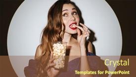  Presentation with spotlight - Beautiful presentation theme featuring beautiful-excited-young-glamorous-woman backdrop and a tawny brown colored foreground