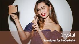  Presentation with spotlight - Presentation theme featuring beautiful-excited-young-glamorous-woman background and a tawny brown colored foreground