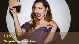  Presentation with spotlight - Cool new presentation theme with beautiful-excited-young-glamorous-woman backdrop and a tawny brown colored foreground