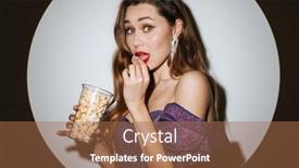  Presentation with spotlight - Slide deck with beautiful-excited-young-glamorous-woman background and a coral colored foreground