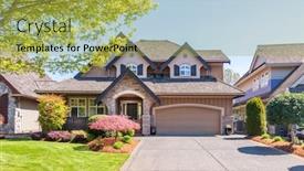  Presentation with lead - Presentation theme with beautiful exterior of newly built luxury home yard with green grass and walkway lead to front entrance background and a yellow colored foreground