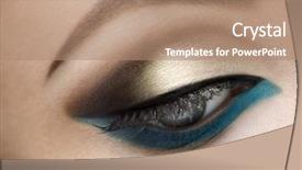  Presentation with makeup brushes and make up - PPT theme enhanced with beautiful eye with makeup close background and a coral colored foreground
