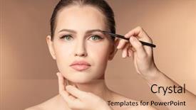  Presentation with makeup artist - Audience pleasing PPT theme consisting of beautiful eyebrow - professional visage artist applying makeup backdrop and a coral colored foreground