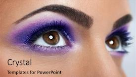  Presentation with makeup - Audience pleasing presentation design consisting of beautiful eyes with purple backdrop and a coral colored foreground