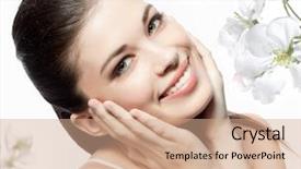  Presentation with tv show studio camera - Amazing slide deck having beautiful face - portrait of attractive caucasian smiling backdrop and a coral colored foreground