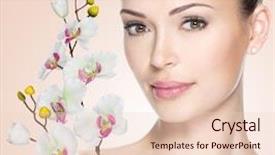  Presentation with skin care - Slide deck featuring beautiful face and white flowers background and a lemonade colored foreground