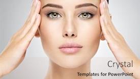  Presentation with skin health - Presentation theme enhanced with beautiful face of young caucasian woman with perfect health fresh skin skin care treatment background and a lemonade colored foreground