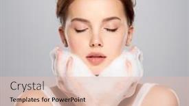  Presentation with caring - Slide set consisting of beautiful-face-of-young-caucasian background and a lemonade colored foreground