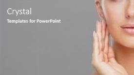  Presentation with skin care - PPT theme having beautiful-face-of-young background and a gray colored foreground