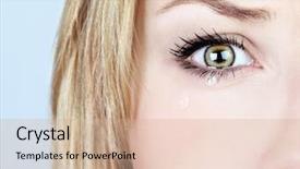  Presentation with woman crying - PPT theme featuring beautiful face with tear drops background and a coral colored foreground