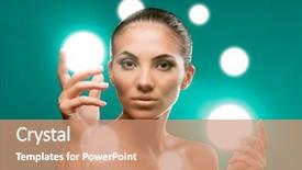  Presentation with spheres - Cool new PPT theme with beautiful fairy female model holding spheres of light on her hands professional beauty makeup backdrop and a coral colored foreground