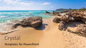  Presentation with beach - Cool new presentation theme with beautiful-falassarna-beach-on-crete backdrop and a coral colored foreground