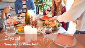  Presentation with meeting family - Audience pleasing PPT theme consisting of beautiful family meeting smiling happy and confident carving roasted turkey celebrating christmas at home backdrop and a coral colored foreground
