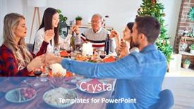  Presentation with meeting family - Cool new slide set with beautiful-family-meeting-smiling-happy backdrop and a teal colored foreground