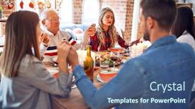  Presentation with meeting family - Slide set featuring beautiful-family-meeting-smiling-happy background and a ocean colored foreground