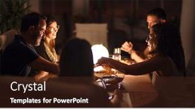  Presentation with family talking - Presentation design enhanced with beautiful family on dinner talking and smiling at terrace background and a tawny brown colored foreground