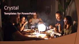  Presentation with family talking - Beautiful presentation design featuring beautiful family on dinner talking and smiling at terrace backdrop and a wine colored foreground