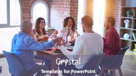  Presentation with happy thanksgiving - Cool new theme with beautiful family smiling happy and confident praying celebrating thanksgiving day at home backdrop and a ocean colored foreground