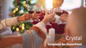  Presentation with family - Cool new PPT theme with beautiful family smiling happy and confident eating roasted turkey and toasting with cup of wine celebrating christmas at home backdrop and a tawny brown colored foreground