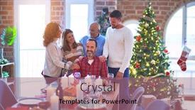  Presentation with family tree - PPT theme having beautiful family smiling happy and confident standing and posing with tree celebrating christmas at home background and a coral colored foreground