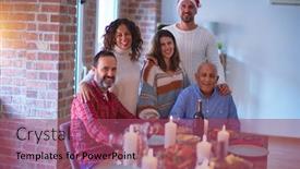  Presentation with family tree - Audience pleasing slide deck consisting of beautiful family smiling happy and confident posing with tree celebrating christmas at home backdrop and a violet colored foreground
