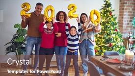  Presentation with new year 2020 - PPT theme with beautiful-family-smiling-happy background and a tawny brown colored foreground
